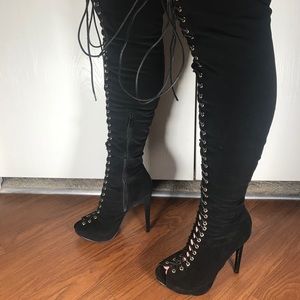 thigh high lace heels